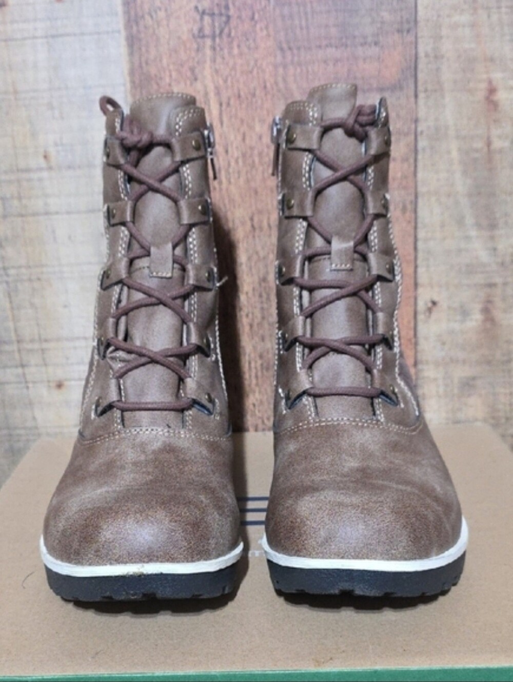 JBU Brown Quilted Lace-Up Ankle Boot